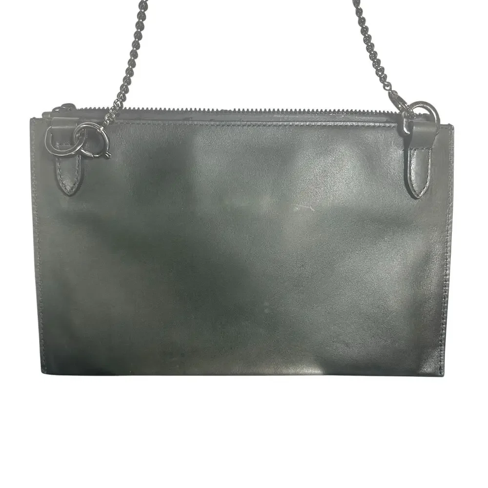 Ermenegildo Zegna XXX Leather Flat Zip Pouch Gray Crossbody Bag shoulder